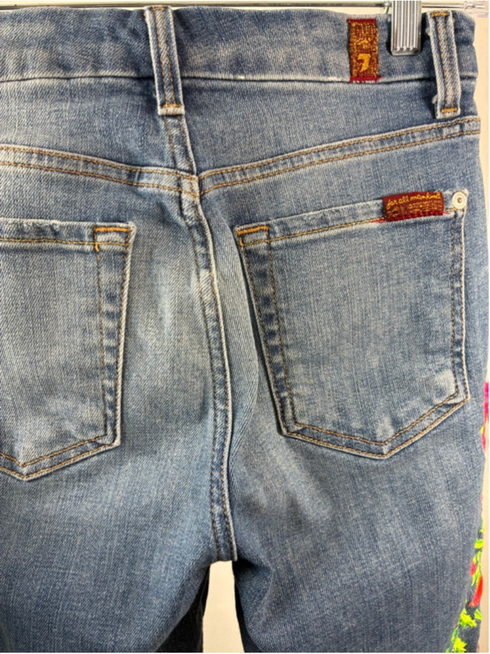 7 For All Mankind High Waist Ankle Skinny Jeans in Blue Embroidered Size 25 - Picture 3 of 9
